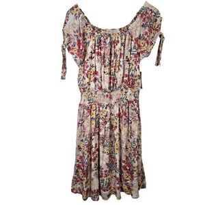 LIVE & LET LIVE Floral Off Shoulder Smocked Waist Dress Women Size S Natural
